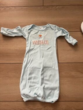 Light Blue Baby Gown with 'Winston' Embroidery and Tiger 0-3M